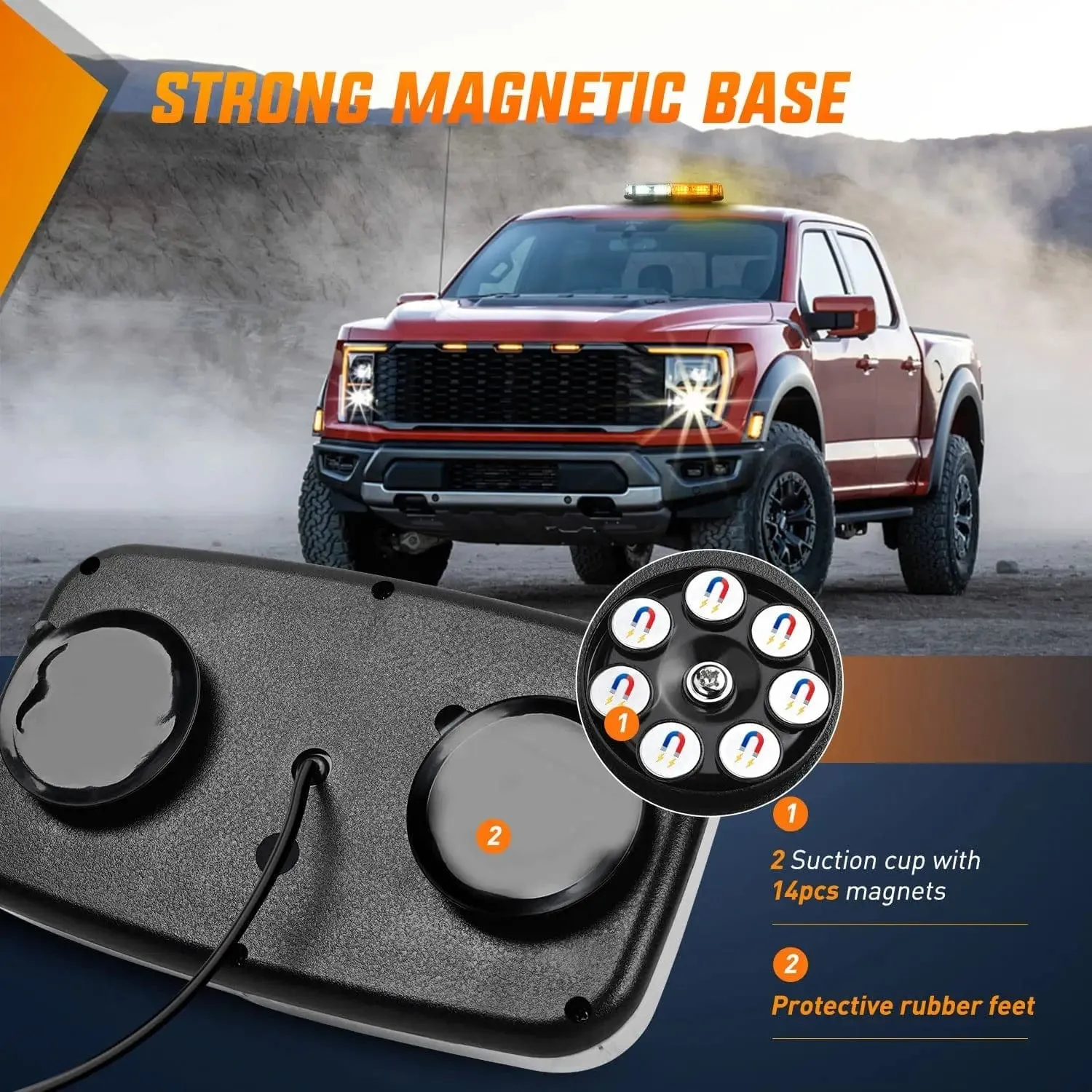 12 Inch 48 Leds Roof Top Amber White Emergency Strobe Light
