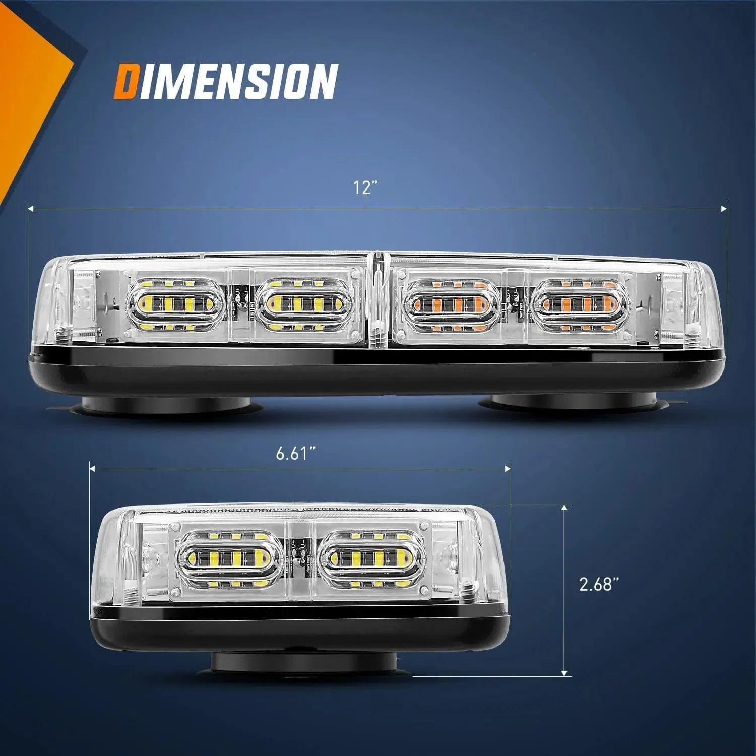 12 Inch 48 Leds Roof Top Amber White Emergency Strobe Light
