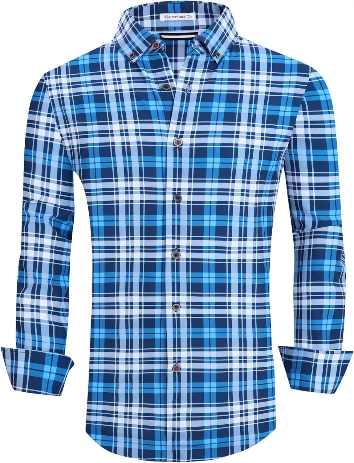Alex Vando Mens Button Down Shirts Wrinkle Free 4-Way Stretch Print Business Casual Shirt