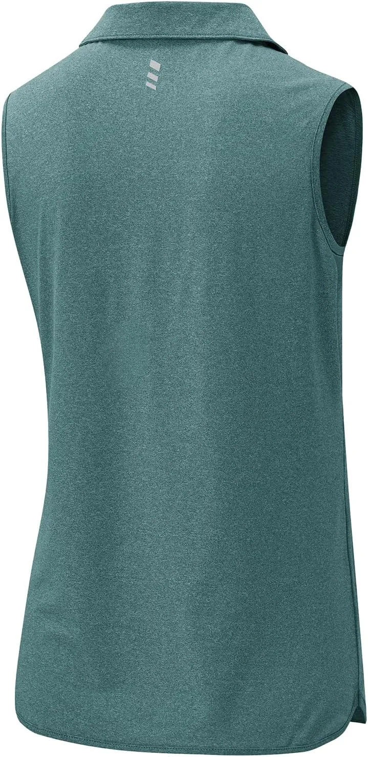 BGOWATU Women's Sleeveless Golf Polo Shirts 1/4 Zip Tennis Tank Tops with Collar UV Protection Quick Dry