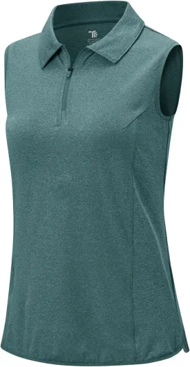 BGOWATU Women's Sleeveless Golf Polo Shirts 1/4 Zip Tennis Tank Tops with Collar UV Protection Quick Dry
