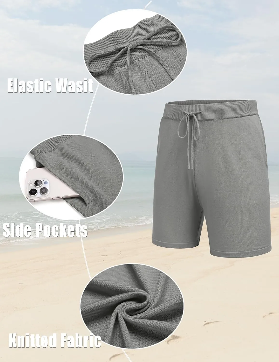 COOFANDY Men's 2 Piece Outfits Summer Short Sets Vintage Knit Button Down Shirt Short Sleeve Polo Casual Beach Suits