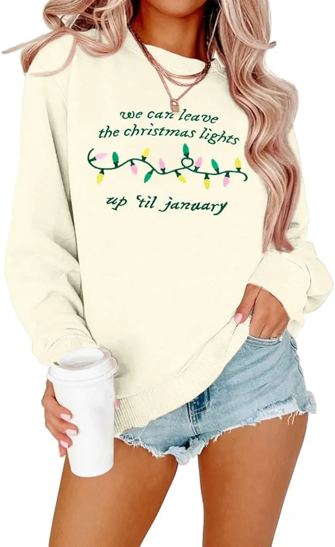 FAYALEQ Merry Christmas Sweatshirt for Women Christmas Light Long Sleeve Shirt Xmas Holiday Crewneck Pullover Tops