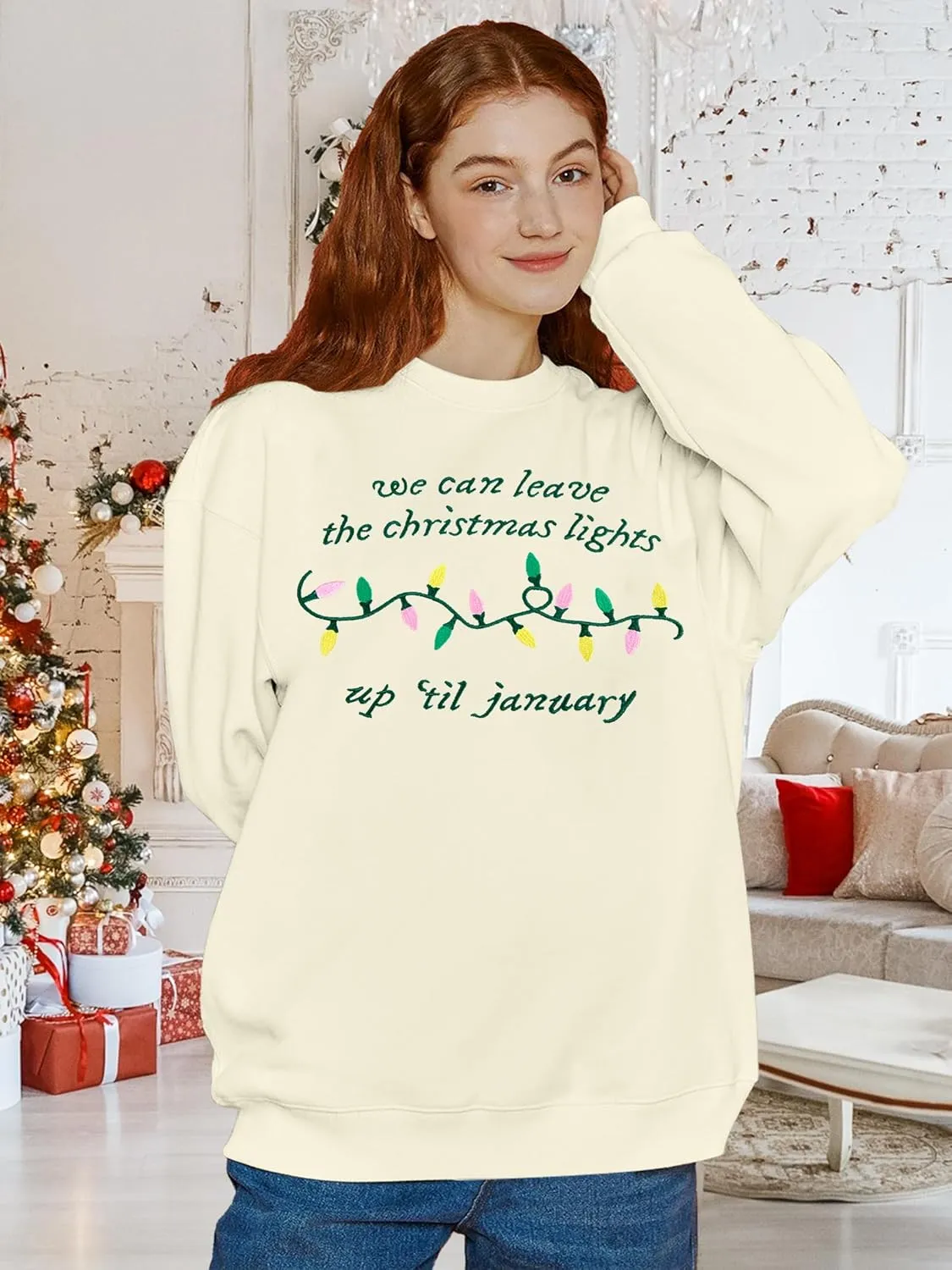 FAYALEQ Merry Christmas Sweatshirt for Women Christmas Light Long Sleeve Shirt Xmas Holiday Crewneck Pullover Tops