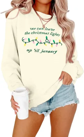 FAYALEQ Merry Christmas Sweatshirt for Women Christmas Light Long Sleeve Shirt Xmas Holiday Crewneck Pullover Tops