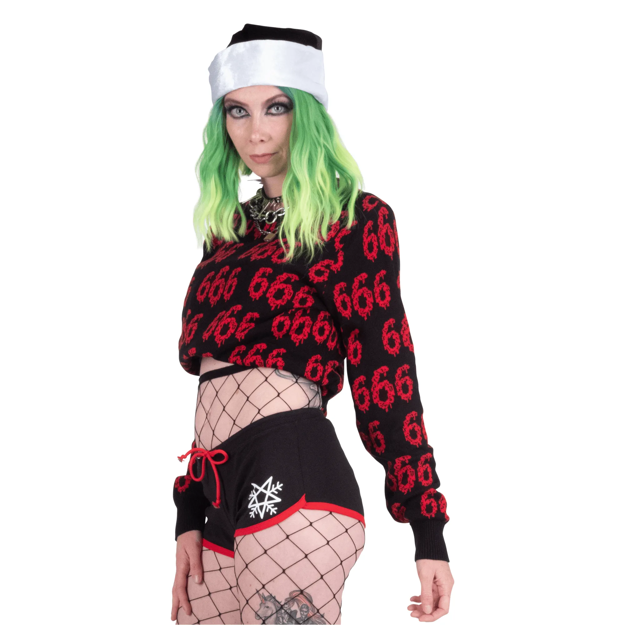 Hail Santa Baphomet Red Trim Short Shorts