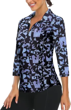 LURANEE Womens 3/4 Roll Sleeve 1/4 Zip Pullover Golf Shirts Athletic Hiking Running Workout Tops UPF 50 