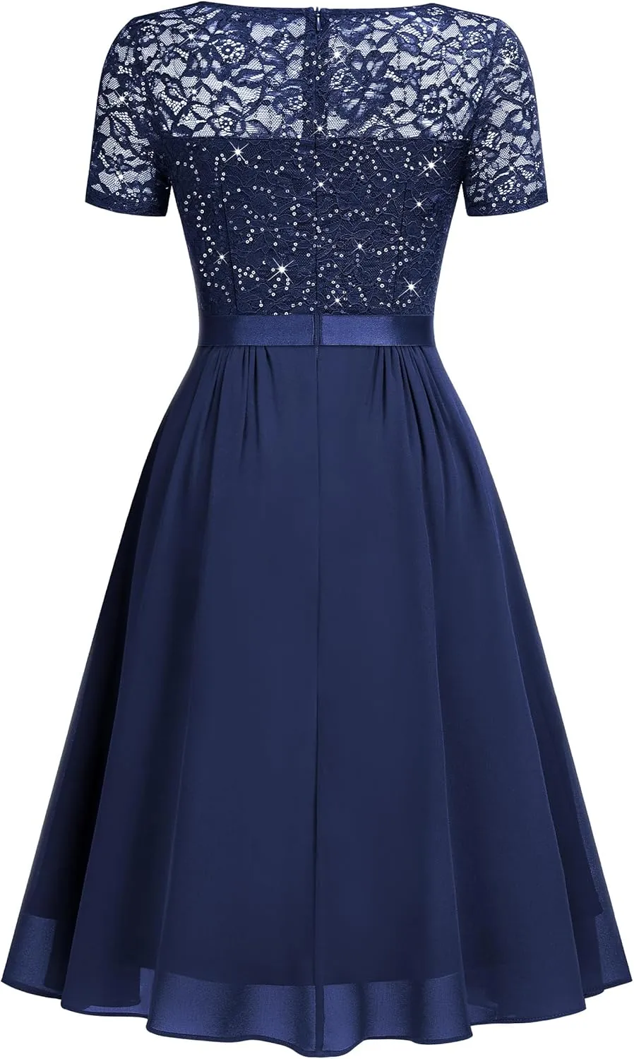 MISSMAY Women's Elegant Style Sequin Lace A-Line Cocktail Party Dress