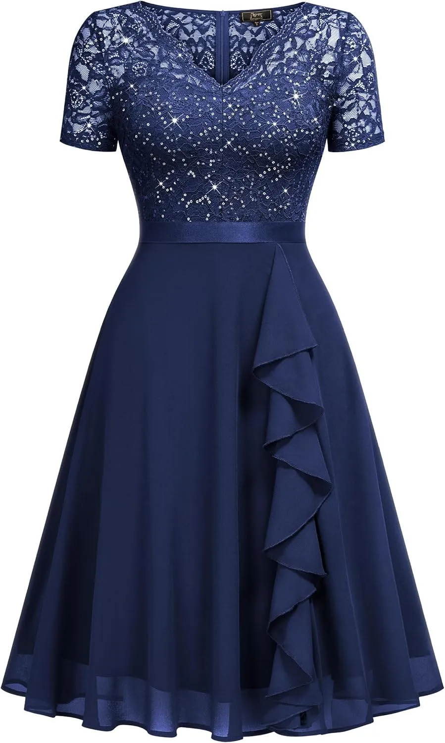 MISSMAY Women's Elegant Style Sequin Lace A-Line Cocktail Party Dress