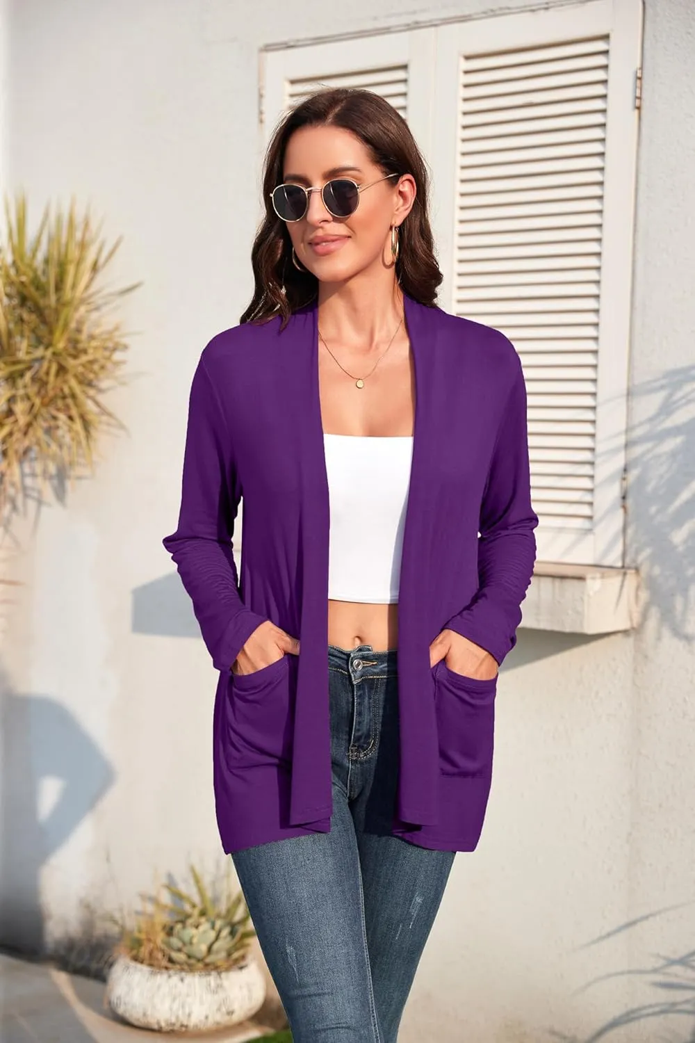 TASAMO Women's Casual Lightweight Cardigan Long Sleeve Open Front with Pockets Cozy Soft Knitted Drape Fall Flowy Cardigan