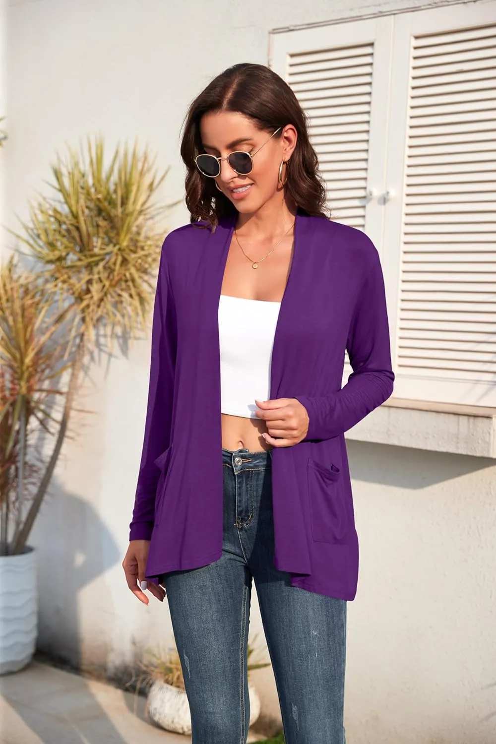 TASAMO Women's Casual Lightweight Cardigan Long Sleeve Open Front with Pockets Cozy Soft Knitted Drape Fall Flowy Cardigan