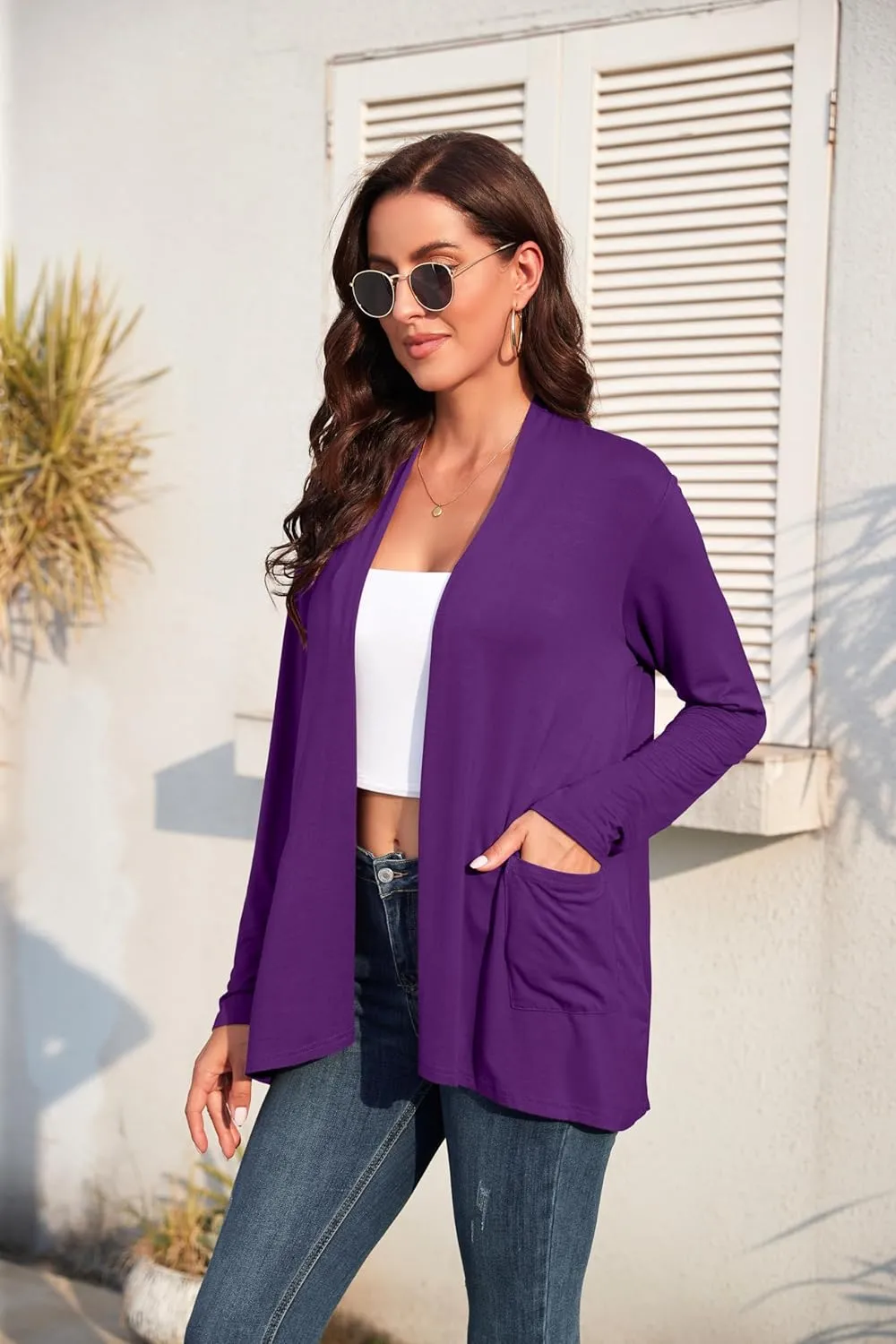 TASAMO Women's Casual Lightweight Cardigan Long Sleeve Open Front with Pockets Cozy Soft Knitted Drape Fall Flowy Cardigan