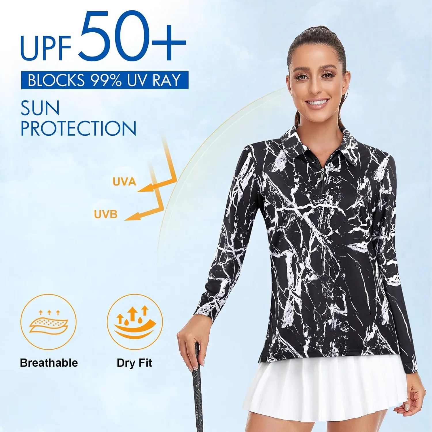 Viracy Womens Golf Shirt UPF50  Sun Protection Long Sleeve 1/4 Zip Up Polo Workout Tops Fast Dry Fit Moisture Wicking