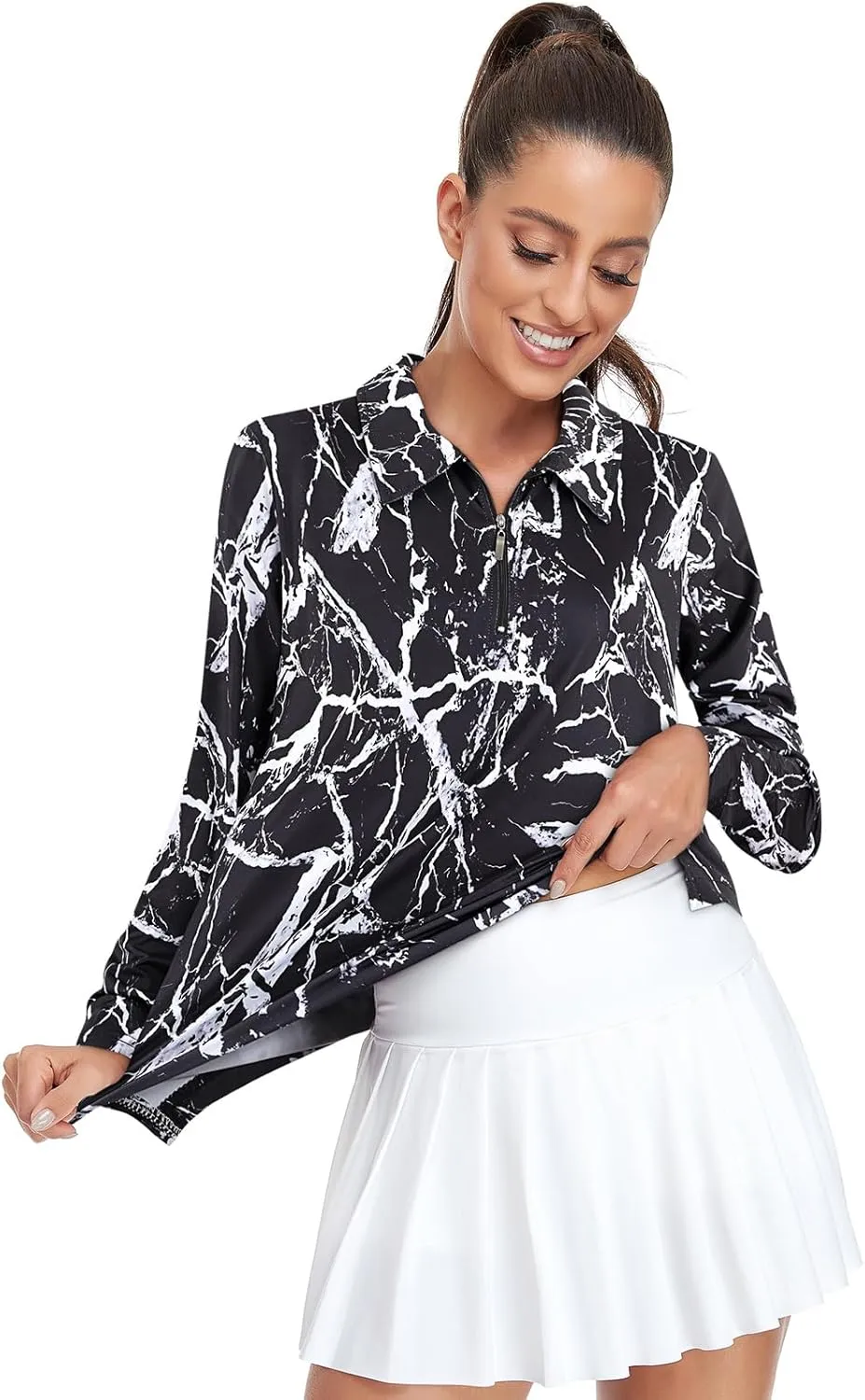 Viracy Womens Golf Shirt UPF50  Sun Protection Long Sleeve 1/4 Zip Up Polo Workout Tops Fast Dry Fit Moisture Wicking