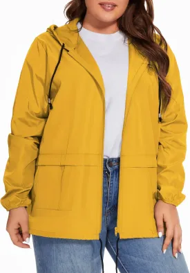 Women Plus Size Raincoat Lightweight Waterproof Windbreaker Packable Outdoor Hooded Rain Jacket
