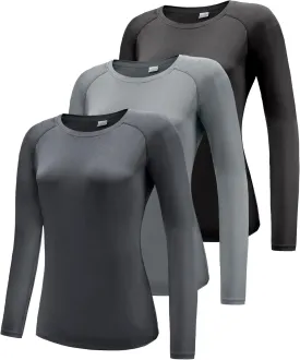 Women's 3 Pack Long Sleeve Workout Running Shirts, UPF 50  Sun Protection Shirts, Athletic Exercise Gym Yoga T-Shirts Tops