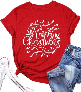 Womens Christmas Light Shirt: Merry Christmas Tee Shirts Xmas T-Shirt Christmas Bright Short Sleeves Top