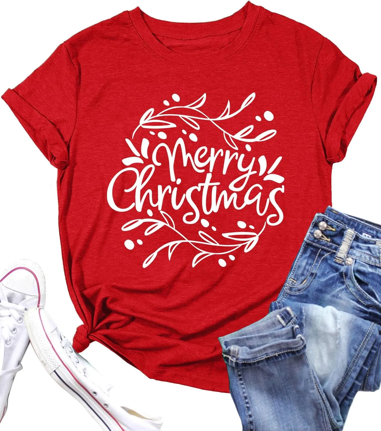 Womens Christmas Light Shirt: Merry Christmas Tee Shirts Xmas T-Shirt Christmas Bright Short Sleeves Top
