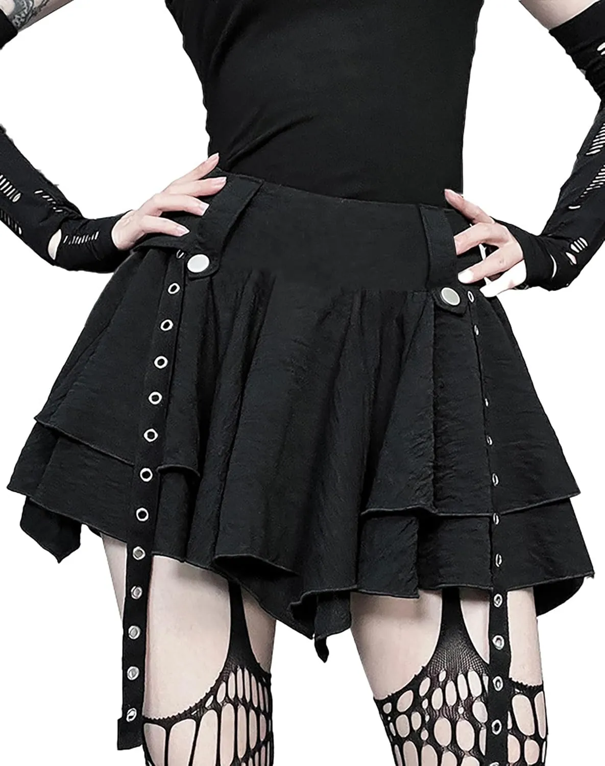 Women's Gothic Punk Skirt High Waist Mini Plaid Pleated Skirt Y2K Ruffles Fairy Grunge A-Line Skater Skirts