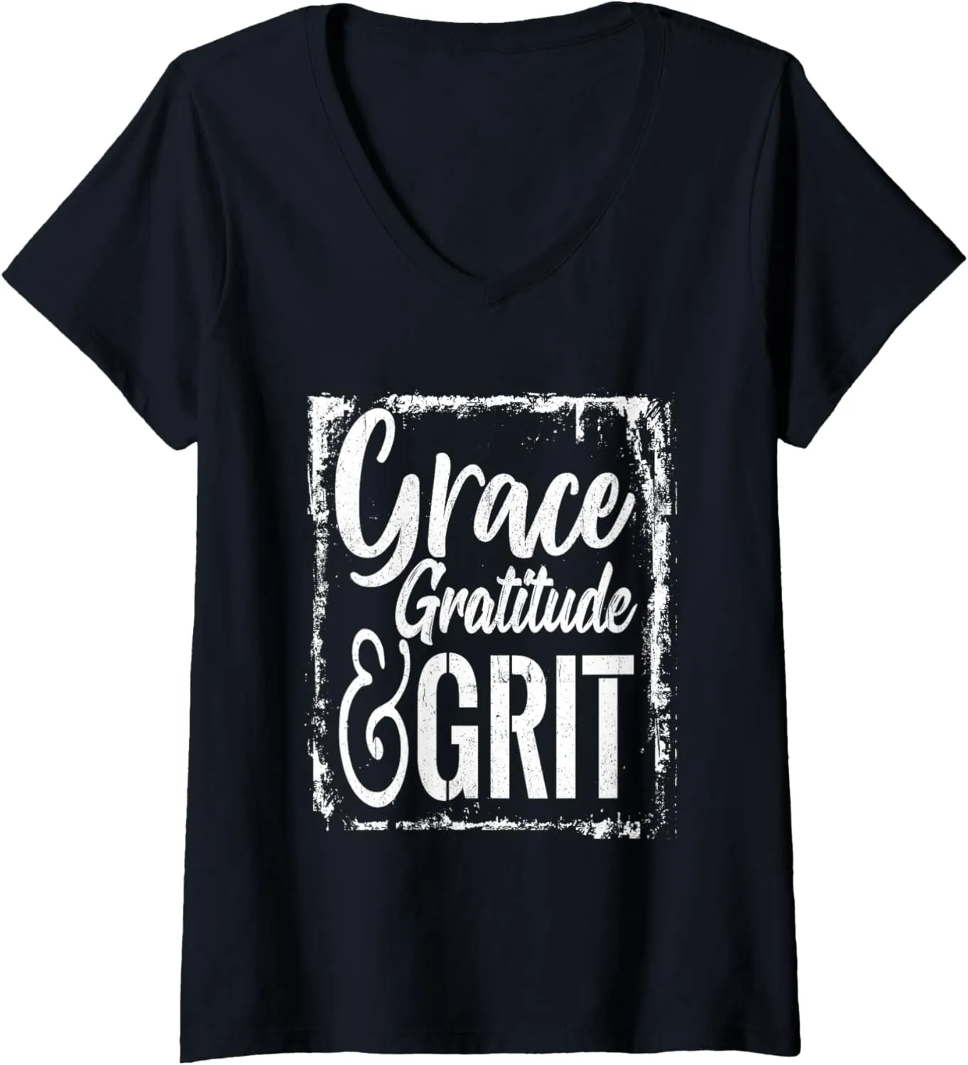 Womens Grace Gratitude And Grit Positive Inspirational Message V-Neck T-Shirt