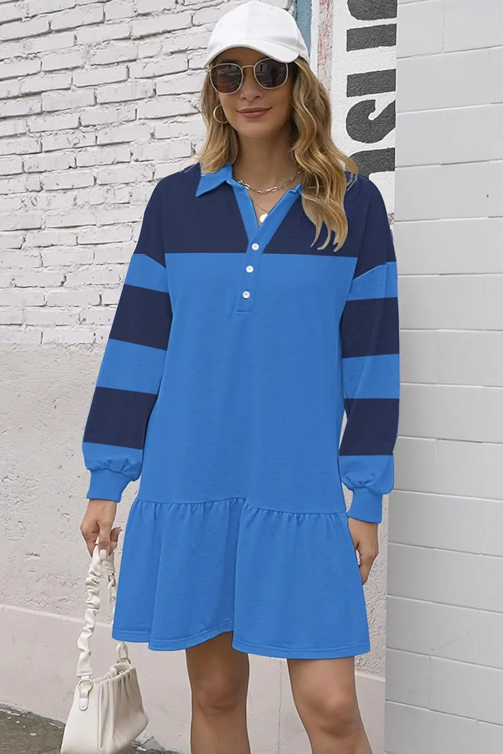Womens Oversized Sweatshirt Dress Spring Fall Trendy Long Sleeve Button Lapel Pullover Mini Dresses