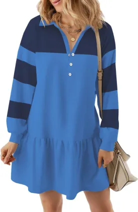 Womens Oversized Sweatshirt Dress Spring Fall Trendy Long Sleeve Button Lapel Pullover Mini Dresses