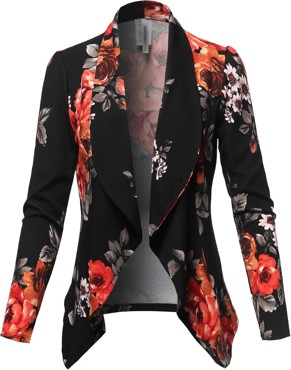 Women's Solid Formal Office Style Open Front Long Sleeves Blazer - Made in USA