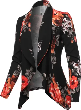 Women's Solid Formal Office Style Open Front Long Sleeves Blazer - Made in USA