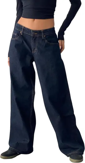 Women's Wide Leg Boyfriend Denim Pants - Low Rise Baggy Casual Loose Jeans - Y2K E-Girl Style