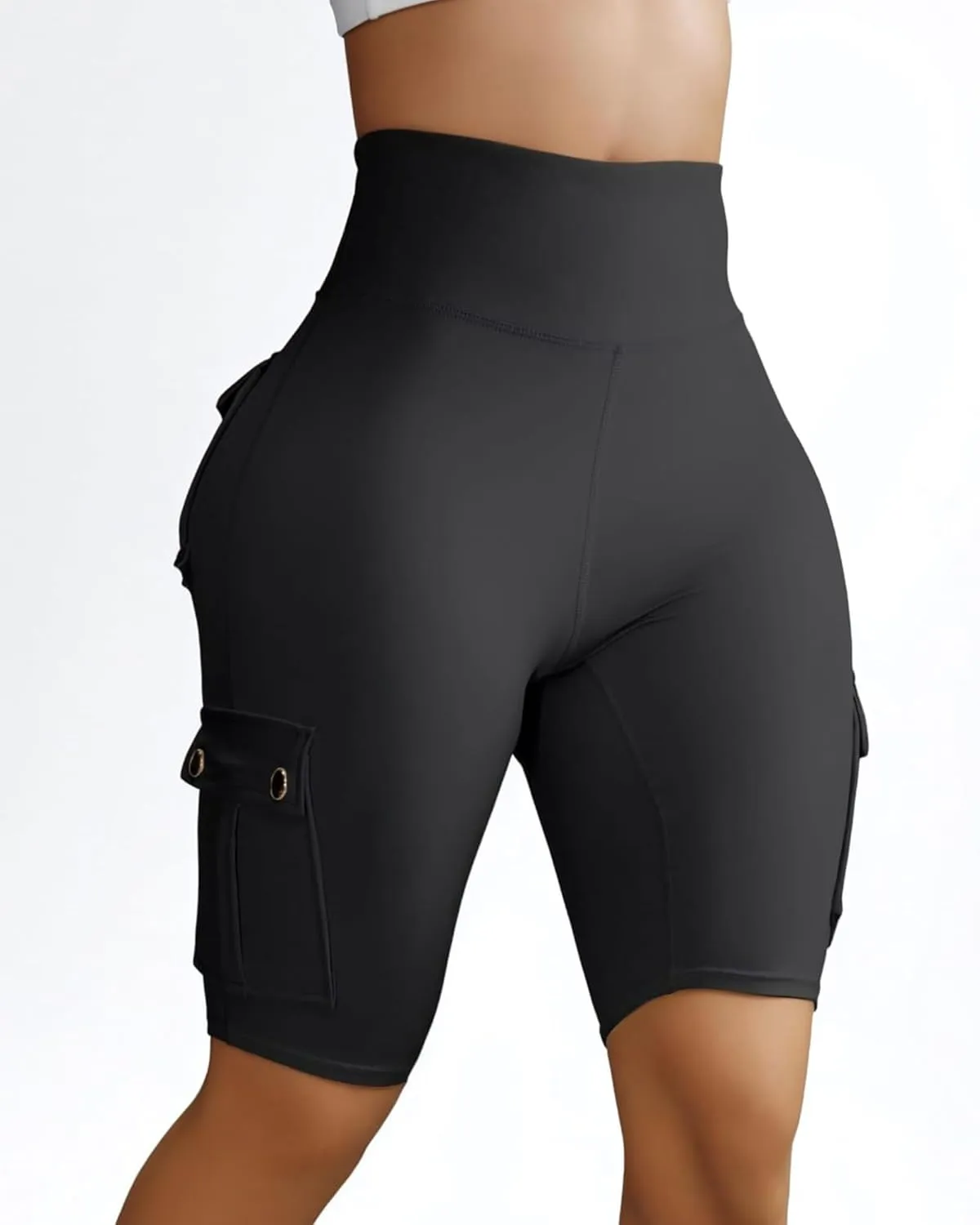 Womens Workout Shorts with Cargo Pockets High Waisted Scrunch Butt Gym Biker Booty Shorts