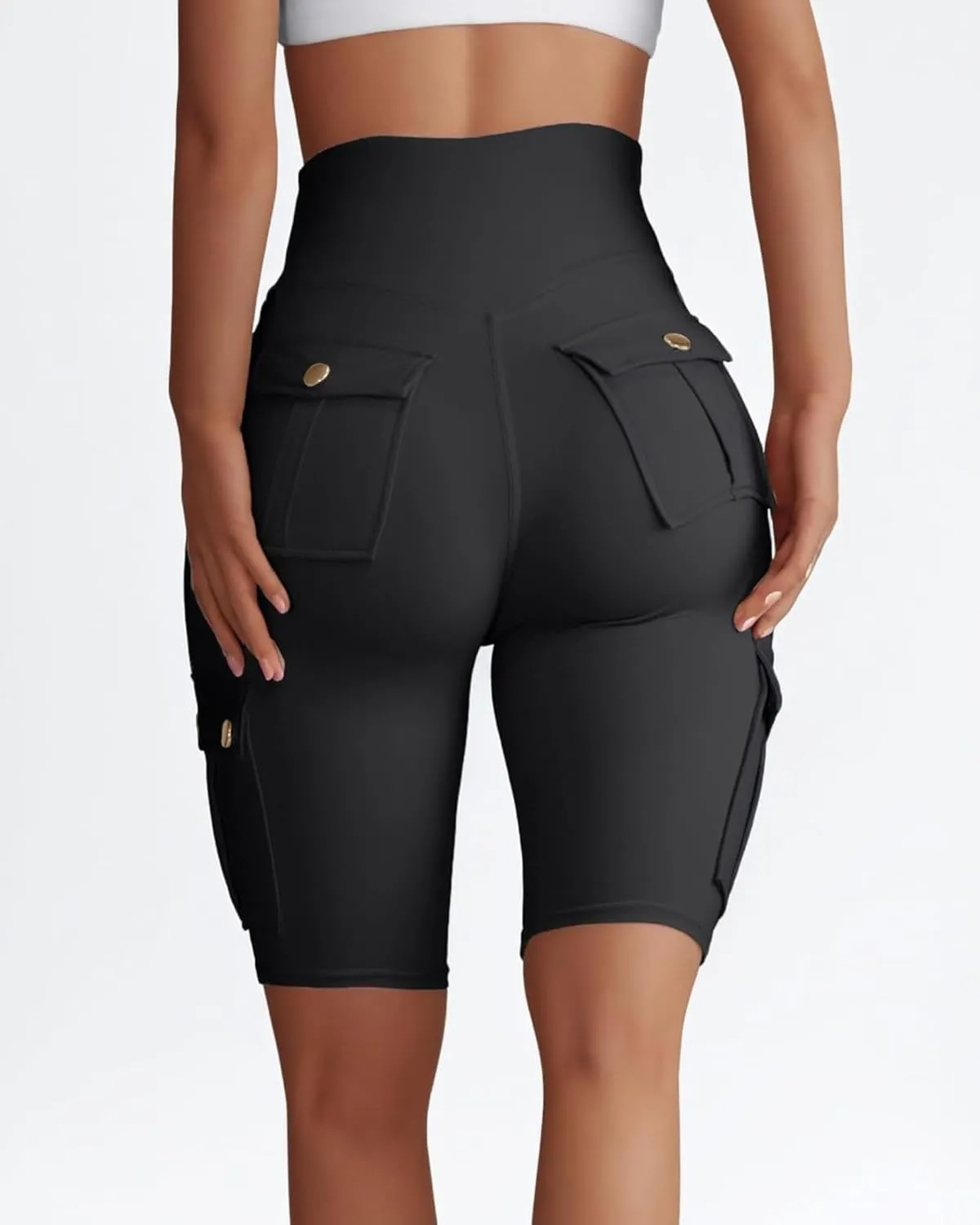Womens Workout Shorts with Cargo Pockets High Waisted Scrunch Butt Gym Biker Booty Shorts