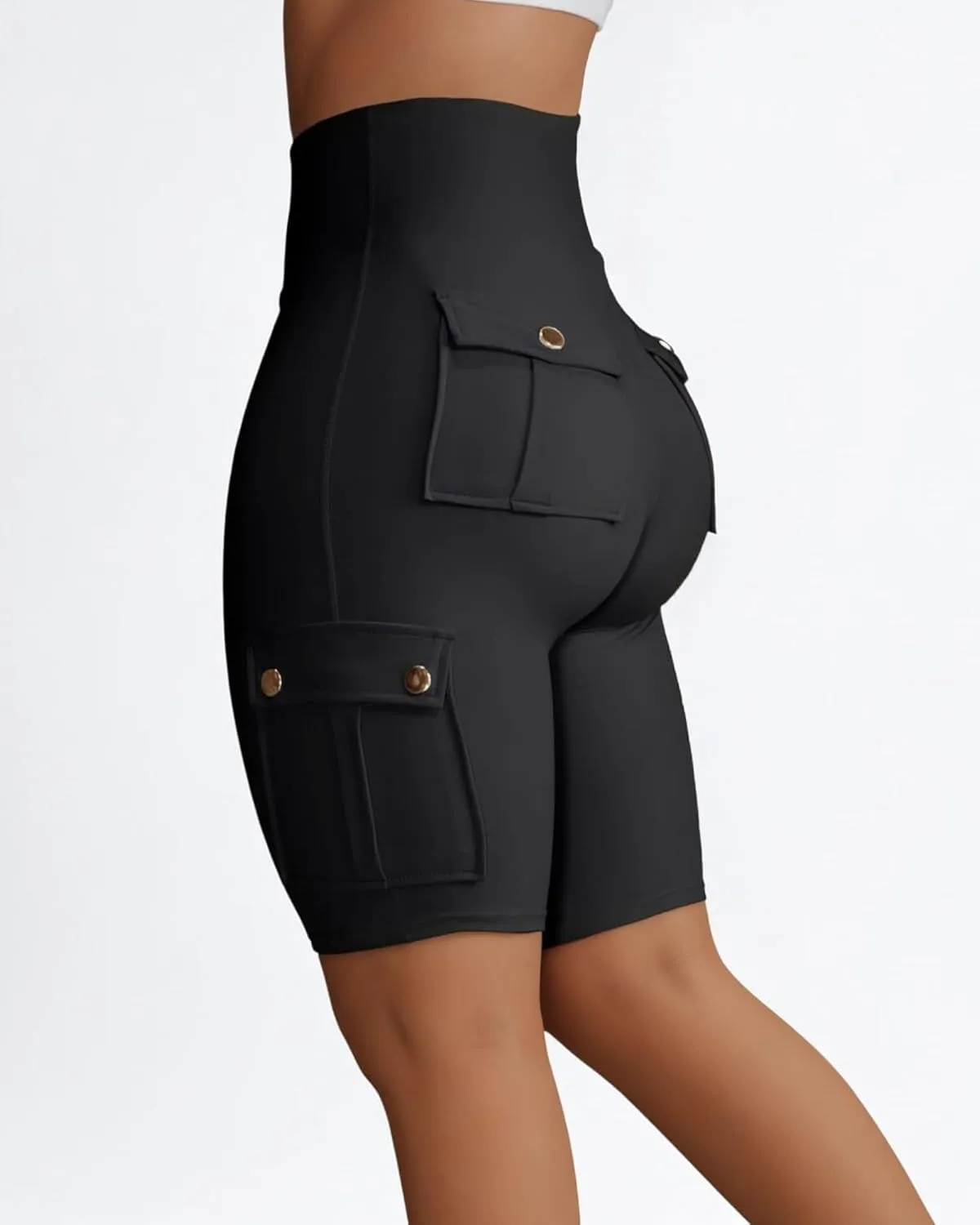 Womens Workout Shorts with Cargo Pockets High Waisted Scrunch Butt Gym Biker Booty Shorts
