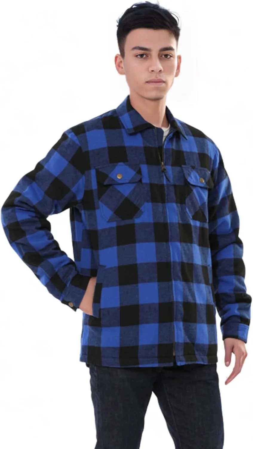 ZENTHACE Men's Sherpa Lined Full Zip Plaid Flannel Jacket Shirt,Brushed Cozy Outdoor Work Shacket Jackets