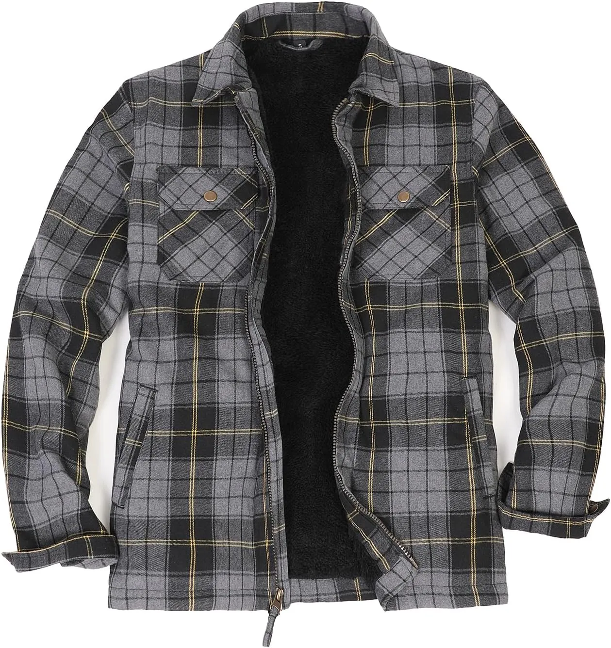 ZENTHACE Men's Sherpa Lined Full Zip Plaid Flannel Jacket Shirt,Brushed Cozy Outdoor Work Shacket Jackets