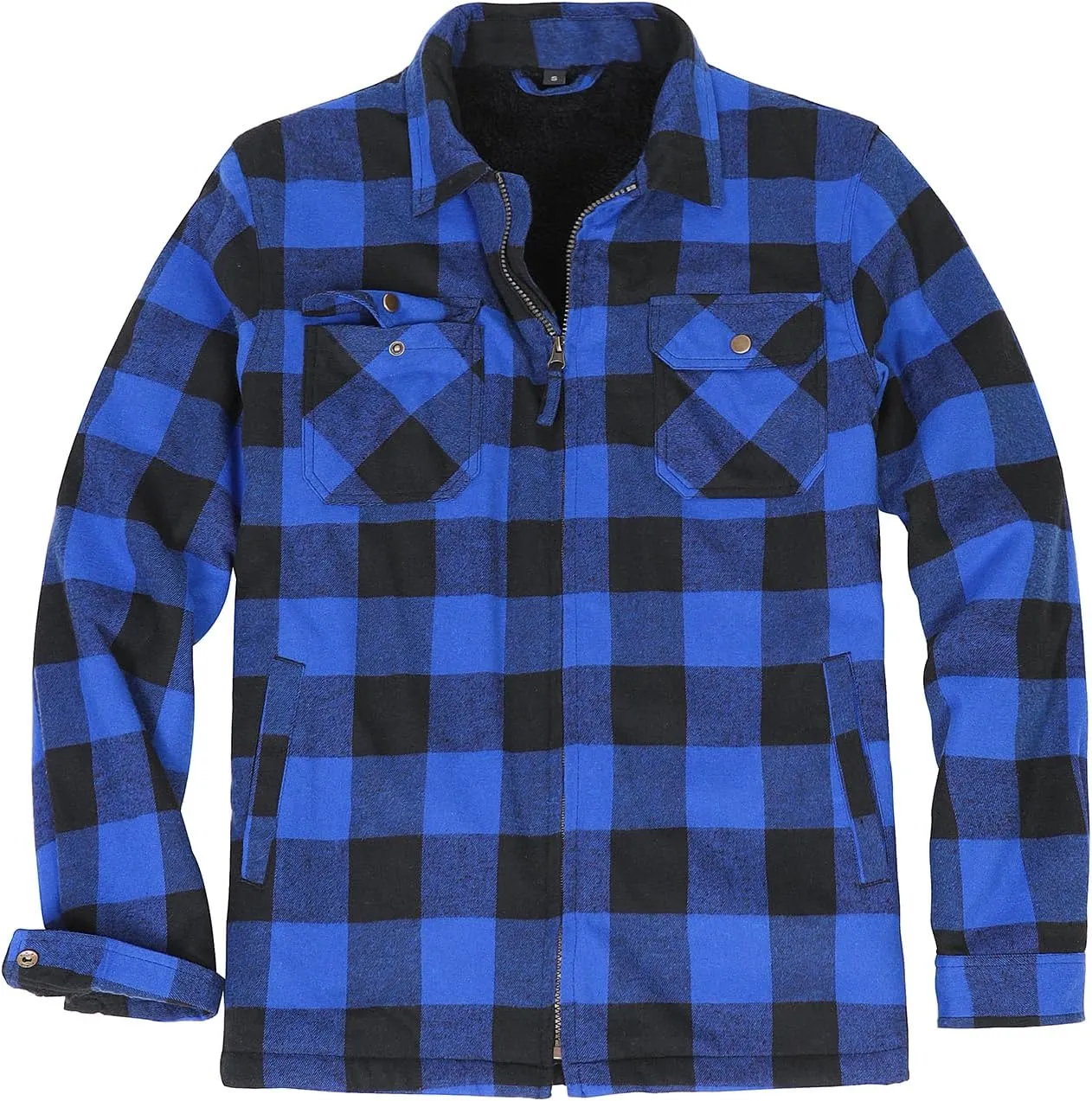 ZENTHACE Men's Sherpa Lined Full Zip Plaid Flannel Jacket Shirt,Brushed Cozy Outdoor Work Shacket Jackets