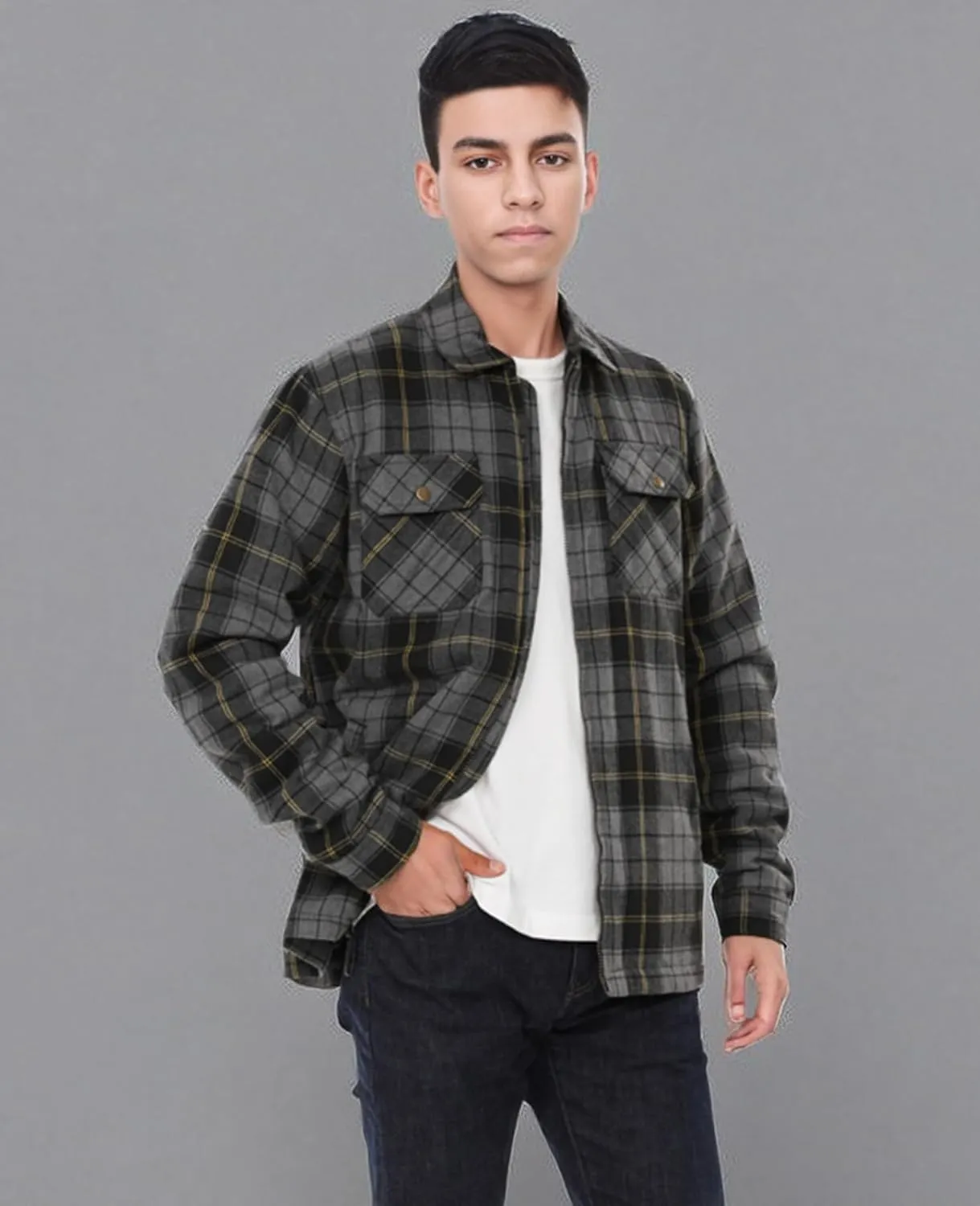 ZENTHACE Men's Sherpa Lined Full Zip Plaid Flannel Jacket Shirt,Brushed Cozy Outdoor Work Shacket Jackets
