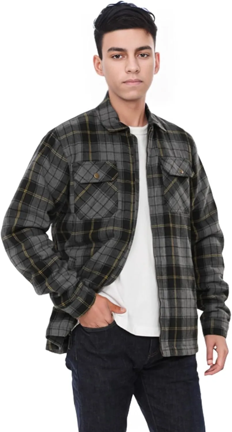ZENTHACE Men's Sherpa Lined Full Zip Plaid Flannel Jacket Shirt,Brushed Cozy Outdoor Work Shacket Jackets