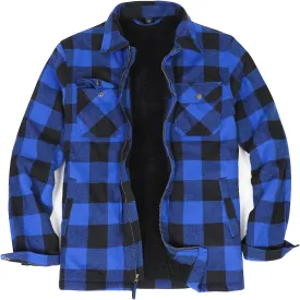 ZENTHACE Men's Sherpa Lined Full Zip Plaid Flannel Jacket Shirt,Brushed Cozy Outdoor Work Shacket Jackets