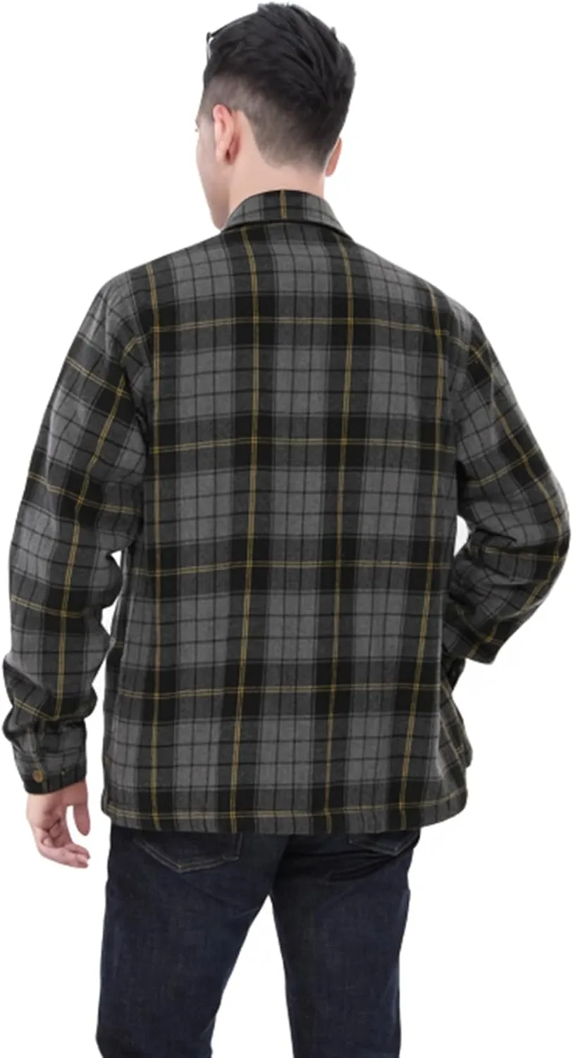 ZENTHACE Men's Sherpa Lined Full Zip Plaid Flannel Jacket Shirt,Brushed Cozy Outdoor Work Shacket Jackets