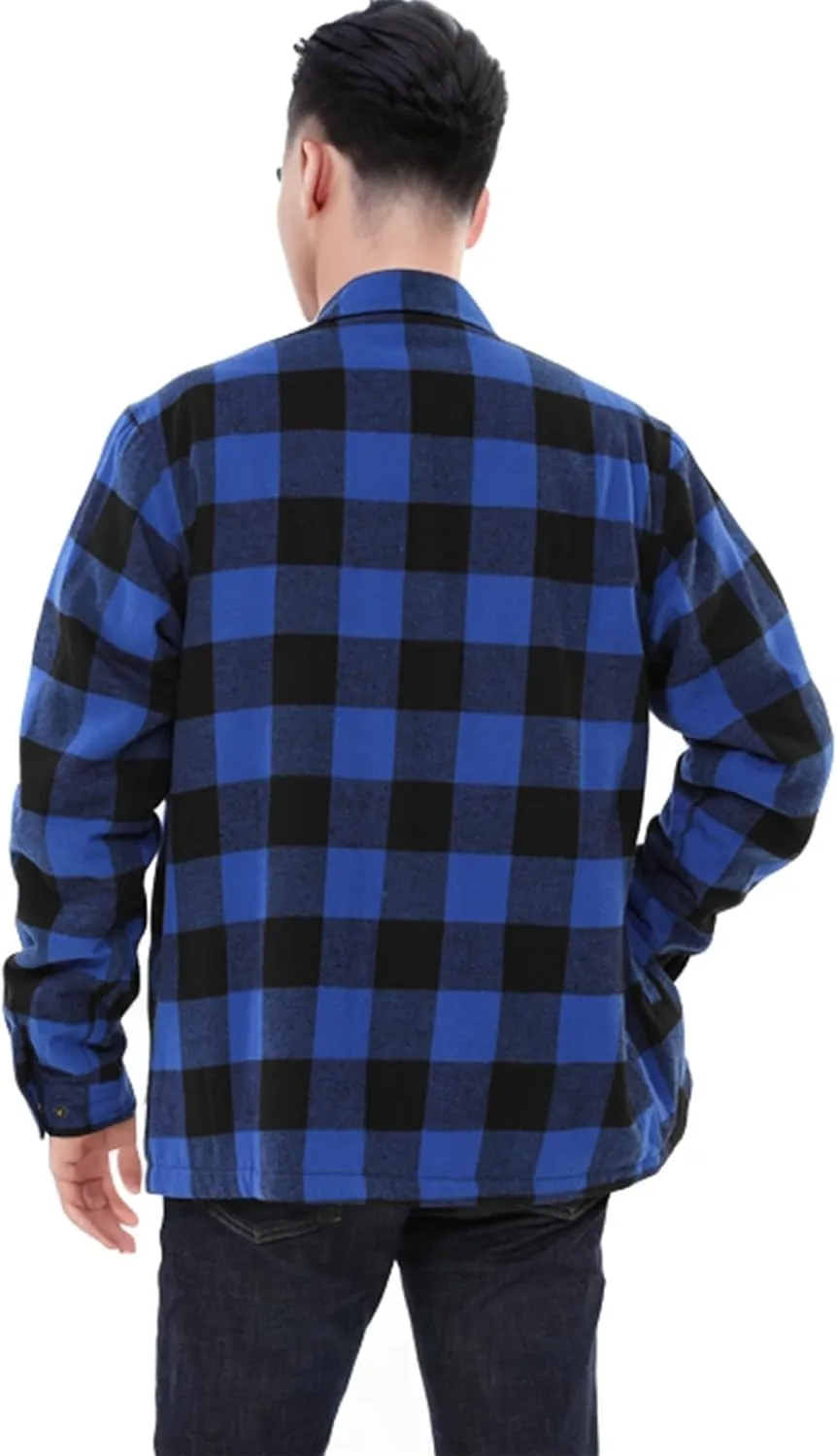 ZENTHACE Men's Sherpa Lined Full Zip Plaid Flannel Jacket Shirt,Brushed Cozy Outdoor Work Shacket Jackets