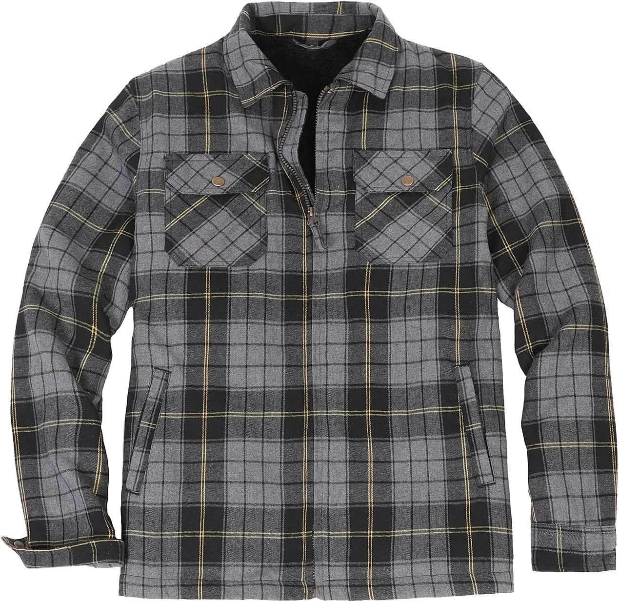 ZENTHACE Men's Sherpa Lined Full Zip Plaid Flannel Jacket Shirt,Brushed Cozy Outdoor Work Shacket Jackets